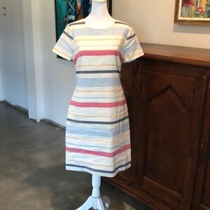 Karl Lagerfeld White / Multi stripe Linen Blend Shift Dress Size 4